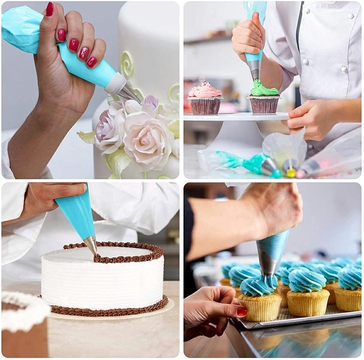 Piping Bag with 14 Nozzles | Decorating Piping Piper | Reusable | Whipped Cream Piping Piper | Blue