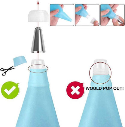 Piping Bag with 14 Nozzles | Decorating Piping Piper | Reusable | Whipped Cream Piping Piper | Blue