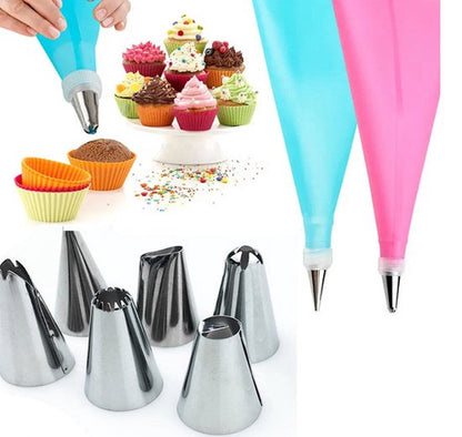 Piping Bag with 14 Nozzles | Decorating Piping Piper | Reusable | Whipped Cream Piping Piper | Blue