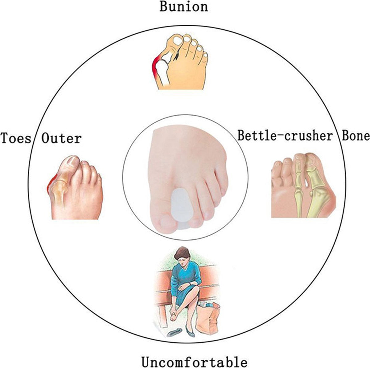 Toe Spreader | Silicone Toe Corrector | Hallux Valgus | Toe Straightening | Toe Straightener | White | 2 Pairs (4 pieces)