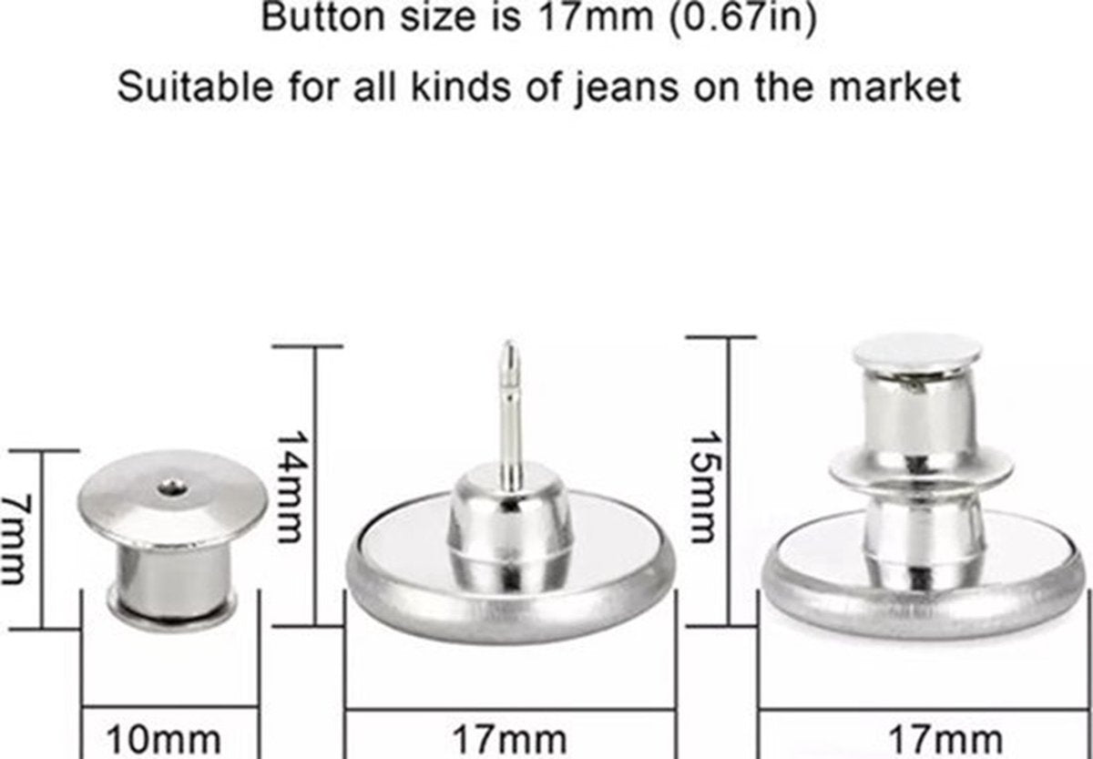 Jeans Button with Snap | Universal Jeans Button Pin | Jeans Buttons | Replacement Buttons | Jeans Button | Silver | 1 Piece