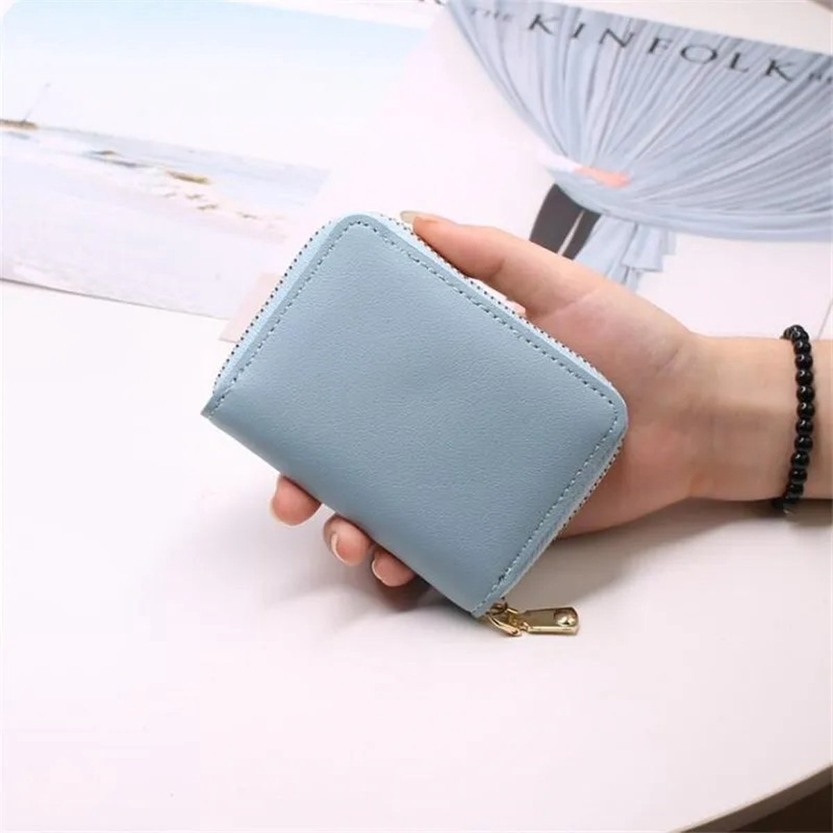 Card Holder with Anti-RFID | Credit Card Holder | With Cash Compartment | Card Holder - Wallet | PU Leather | Wallet | Light Blue