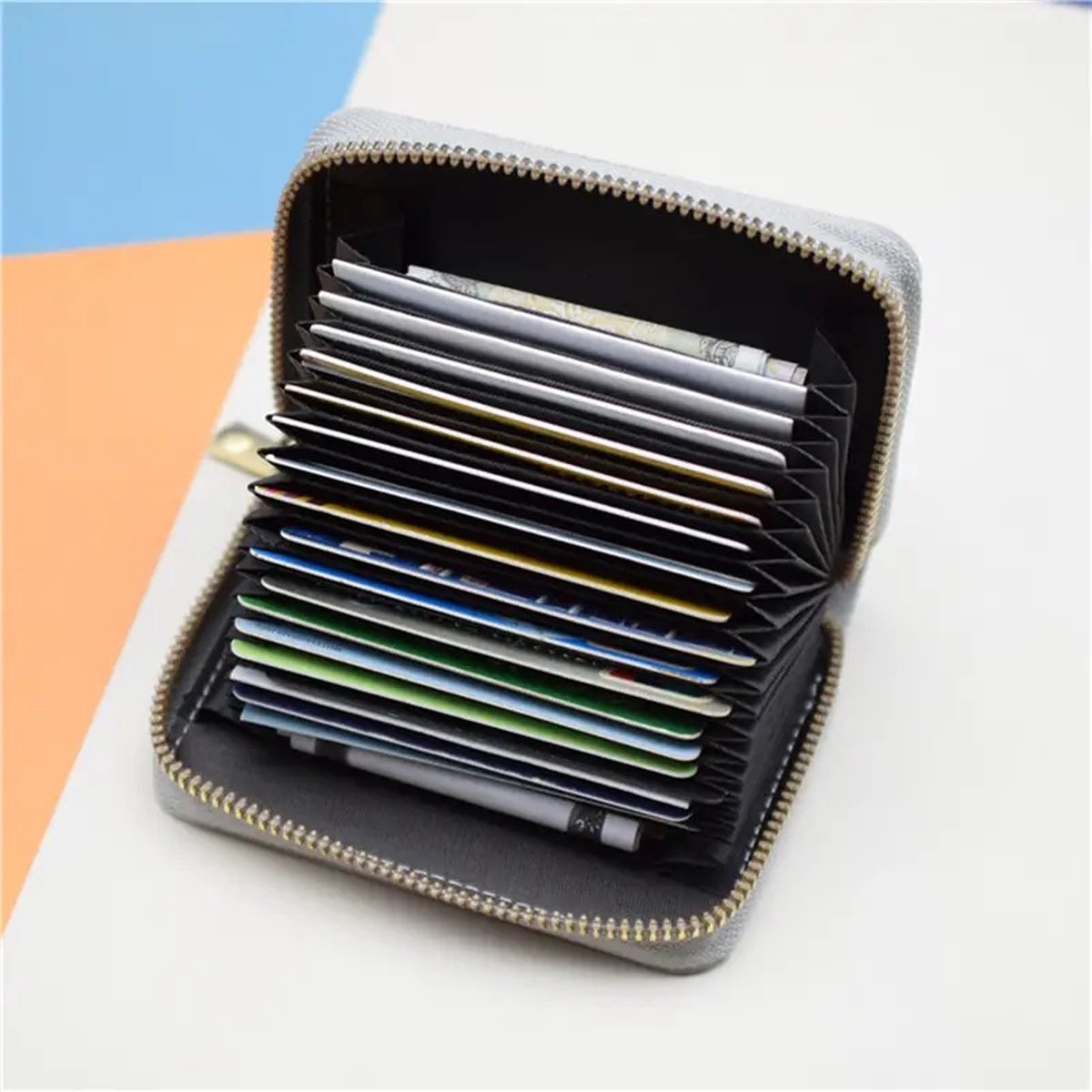 Card Holder with Anti-RFID | Credit Card Holder | With Cash Compartment | Card Holder - Wallet | PU Leather | Wallet | Light Blue