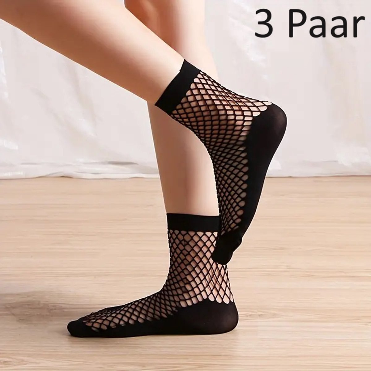 3 Pairs of Fishnet Socks for Women | Trendy Socks | Fishnet Stockings | Thin Mesh Socks | With Anti-slip | Soft & Lightweight | Size 36-42 | Black