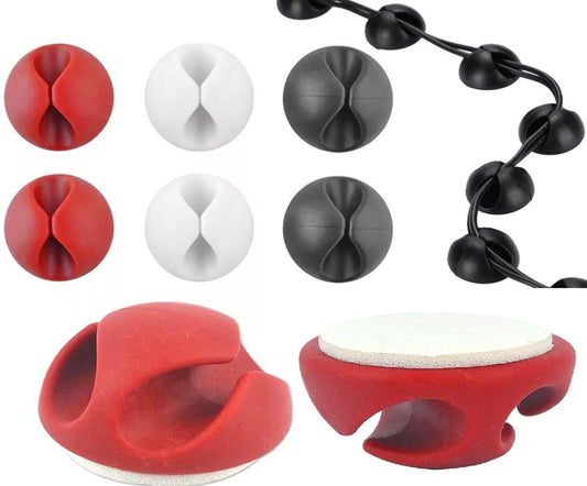 6-Piece Cable Organizer | Cable Holder | With Cable 3 Clips | Sort Cables | With Self-Adhesive Tape | Red/White/Black.