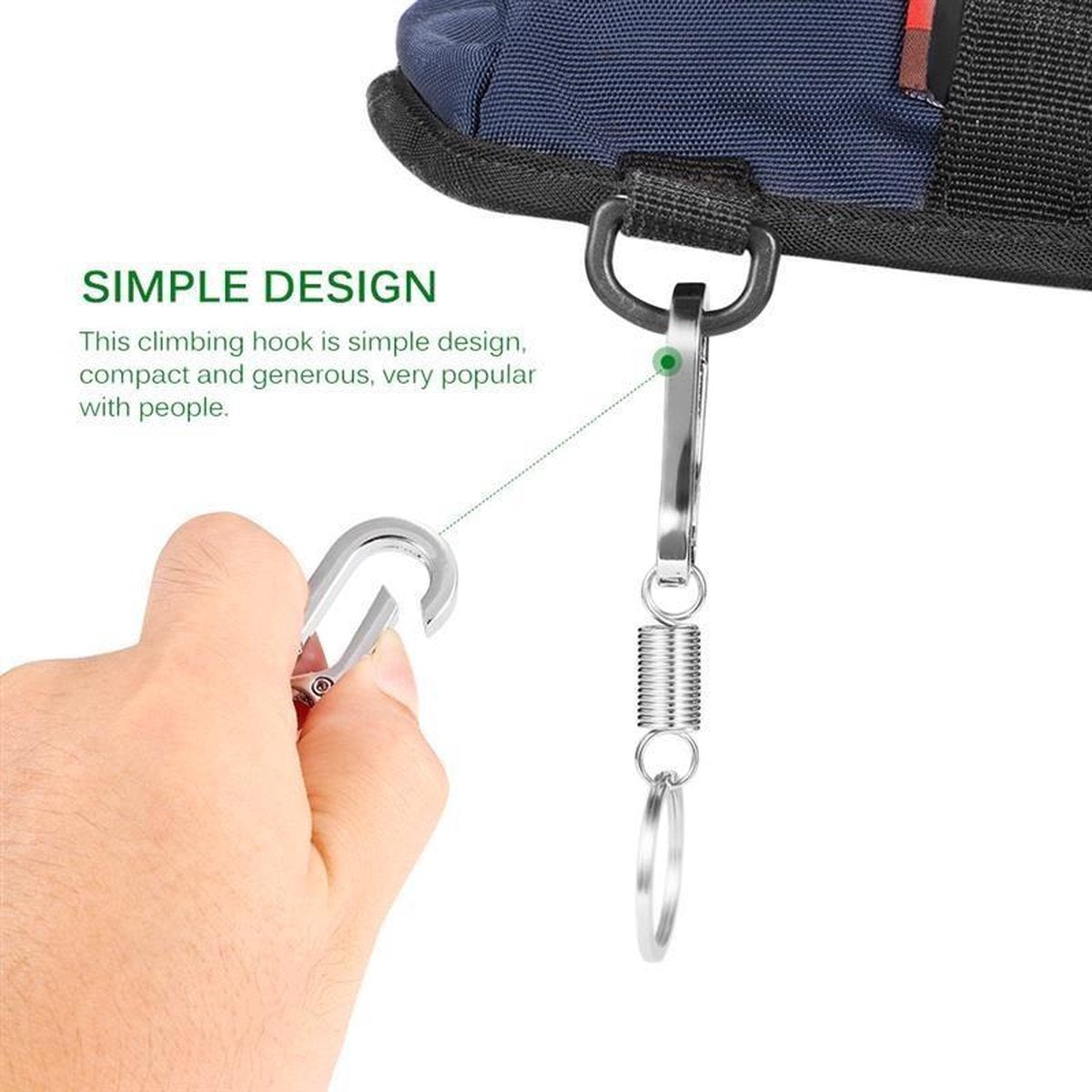 Keychain - Carabiner - Hook Shape Keychain - Hook - Rings - Stainless Steel - Gift - Black