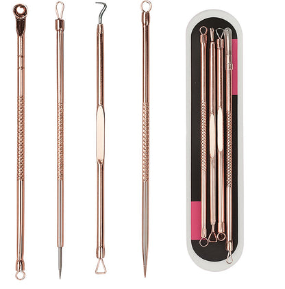 4-Piece Set of Comedone Spoons | Blackhead & Acne Removal | Acne | Comedone Spoon | Comedone Extractor | Pimple Removal | Stainless Steel | Rose Gold