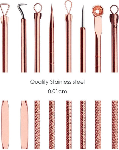 4-Piece Set of Comedone Spoons | Blackhead & Acne Removal | Acne | Comedone Spoon | Comedone Extractor | Pimple Removal | Stainless Steel | Rose Gold