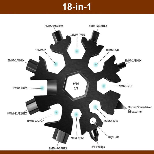 18-in-1 Snowflake Multitool - Ring Wrench - Allen Wrench - Screwdriver - Bottle Opener - Knife - Snowflake - Father's Day Gift Tip - Pearlescent / Colorful.