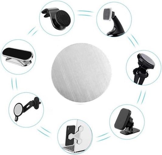 2oz Metal Round Plate For Phone | Self-Adhesive Magnetic | Phone Holder | Phone Sticker | Metal Phone Plate | Round | Silver.