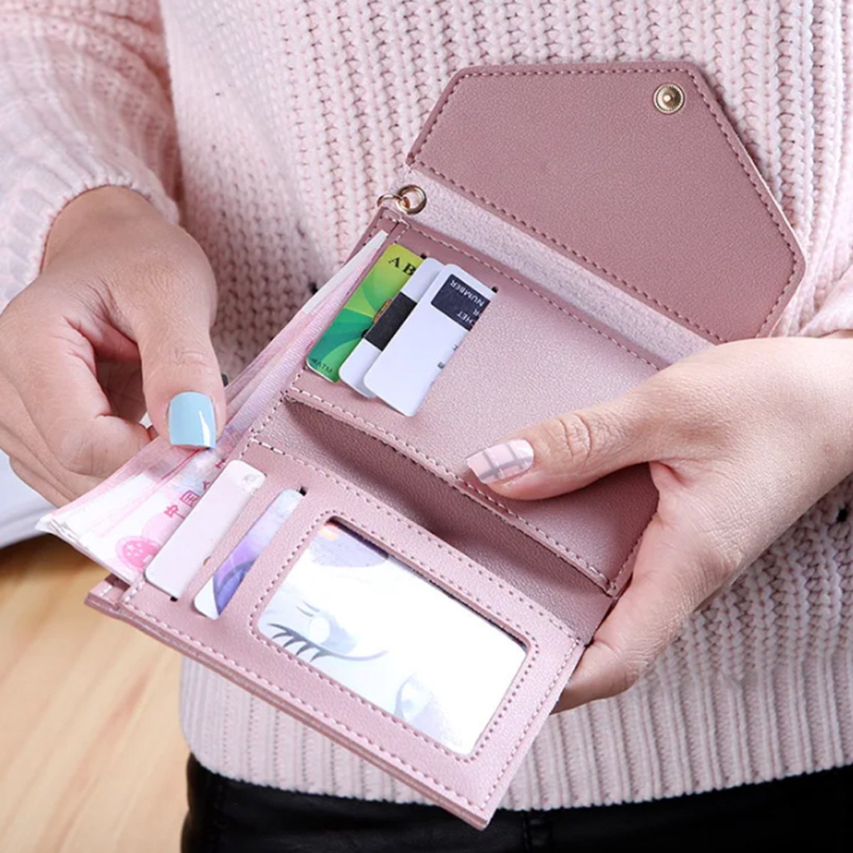 Wallet & Card Holder in 1 | Credit Card Holder | With Cash Compartment | Card Holder | Wallet | PU Leather | Pink