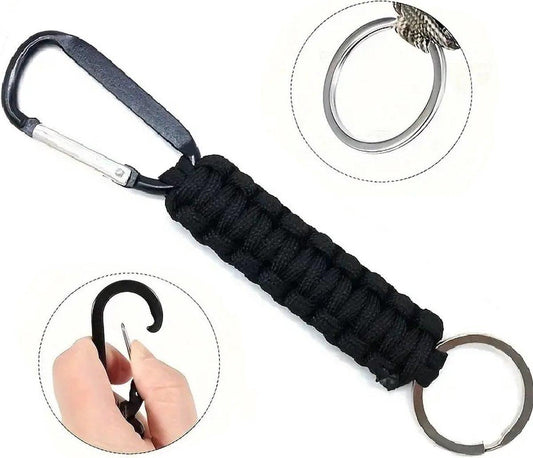 Paracord Survival Keychain with Carabiner | Emergency Kit | Extra Strong | Black.