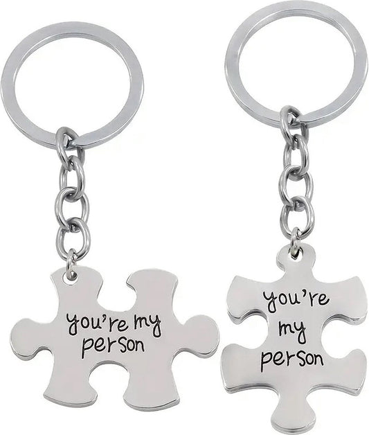 Keychain with Text "You're My Person" | 2-Piece | Koppes Keychain | Stainless Steel | Silver.