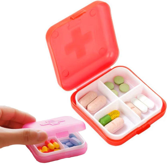 Medicine box | Pill box | Pill case | 4 compartments | Sealed | Red.