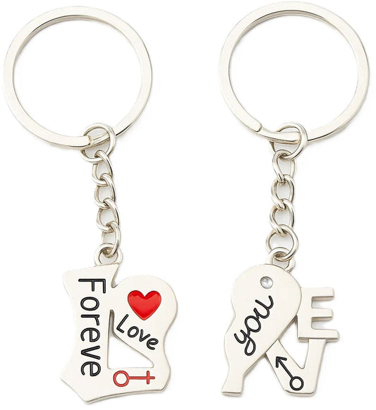 2-Piece Keychain Forever Love You | Couples Keychain | For Him & Her | Silver.