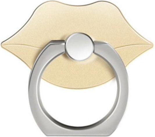 Gold-colored lips Ring finger holder - stand for phone or tablet.