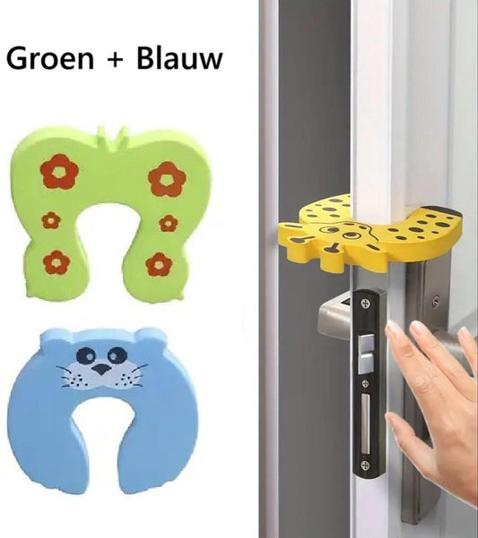 Animal Door Stoppers | Baby and Child Door Protectors | Door Protection | Foam | Animal Door Stopper | 2 Pieces | Green + Blue.