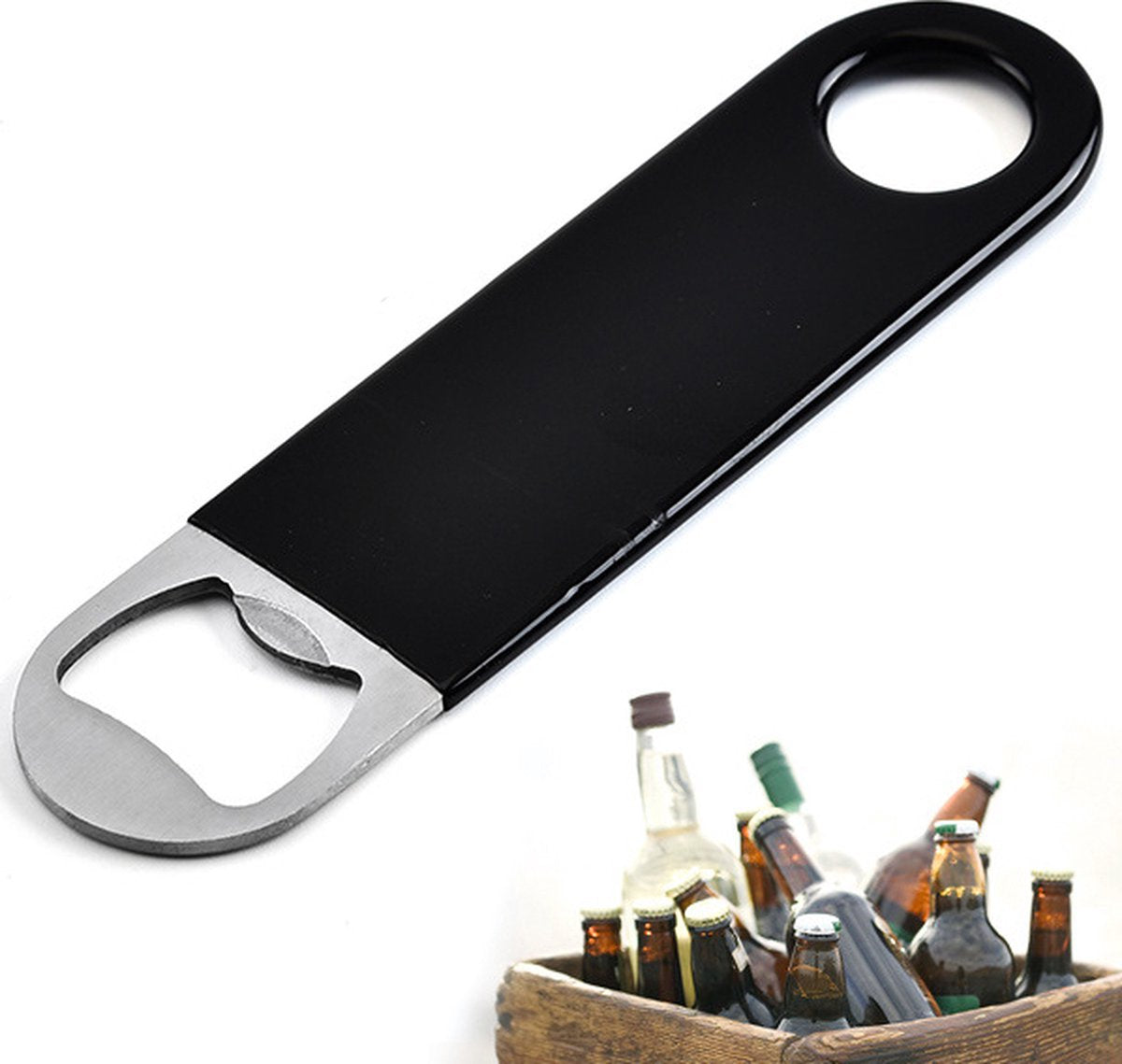 Barblade Bottle Opener | Beer Opener | Bottle Opener | Bar Accessories | Two-Tone | Stainless Steel | 12.5 x 3 cm | Silver/Black