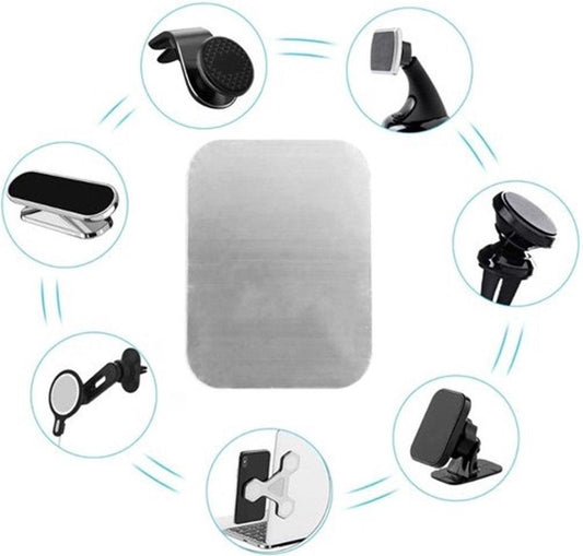 2x Metal Square Plate for Phone | Self-Adhesive Magnetic | Phone Holder | Phone Sticker | Metal Phone Plate | Round | Silver.