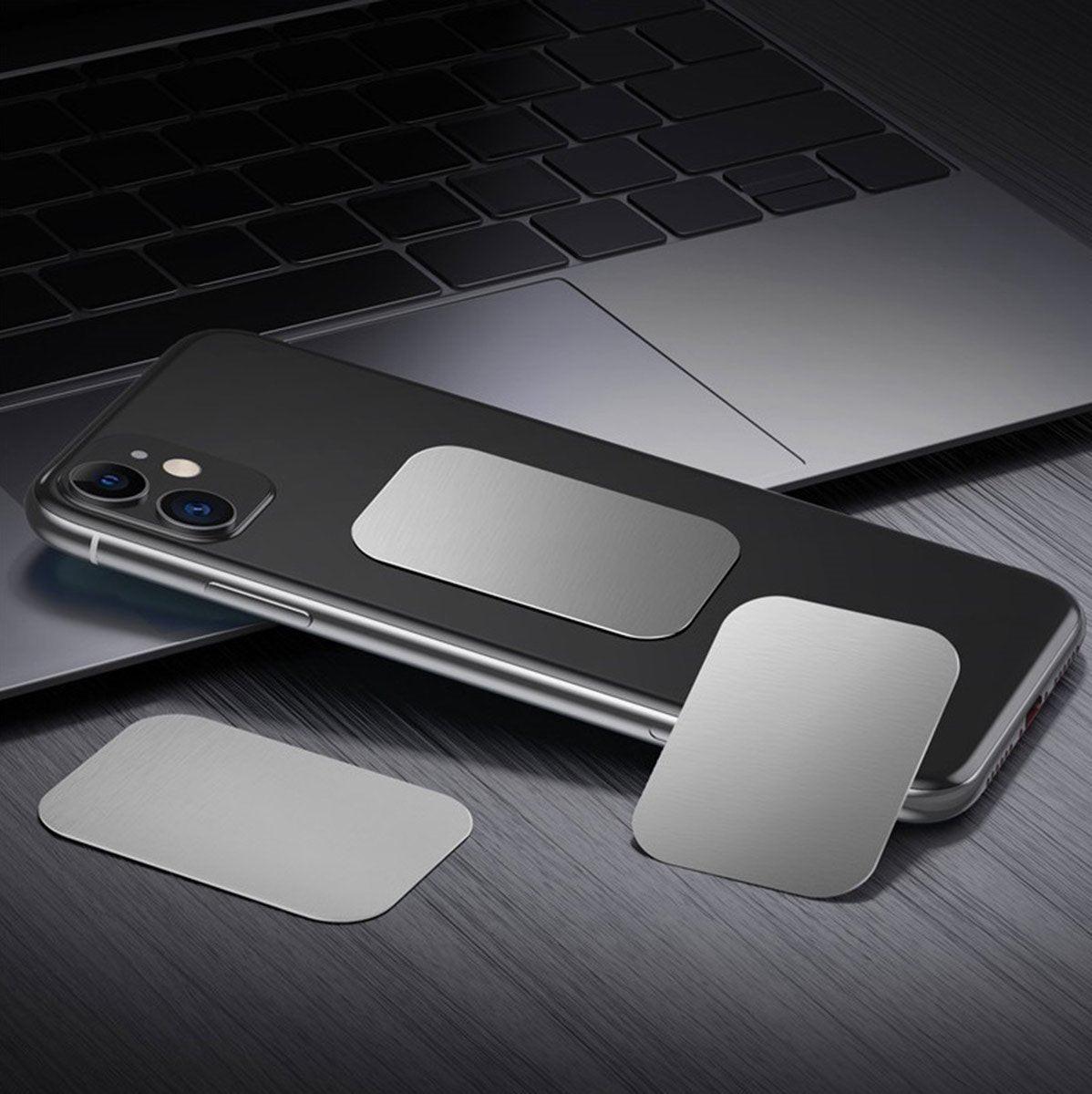 2x Metal Square Plate for Phone | Self-Adhesive Magnetic | Phone Holder | Phone Sticker | Metal Phone Plate | Round | Silver.