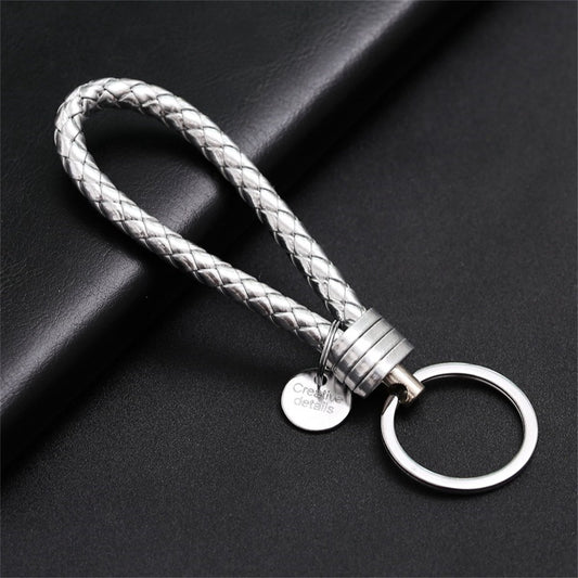 Luxury PU Leather Keychain | Key Holder | Woven Keychain | Universal | Silver