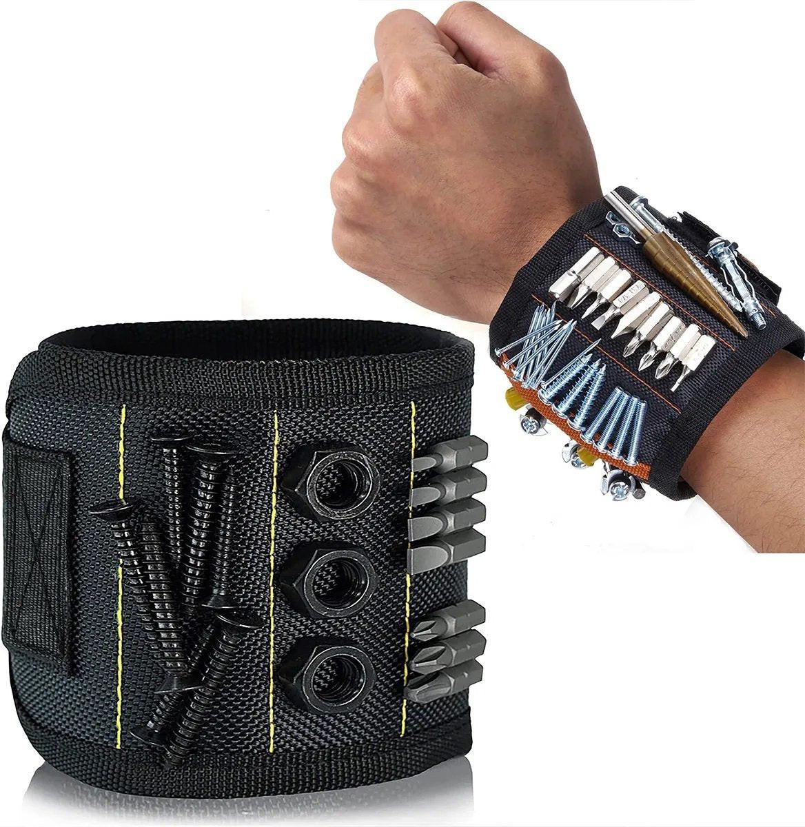 Magnetic Bracelet With 3 Magnetic Pockets | Wrist Tool Belt | Screw Wristband | DIY Bracelet | One Size | Black.