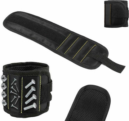 Magnetic Bracelet With 3 Magnetic Pockets | Wrist Tool Belt | Screw Wristband | DIY Bracelet | One Size | Black.