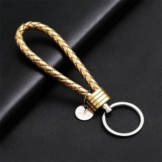 Luxury PU Leather Keychain | Key Holder | Woven Keychain | Universal | Gold