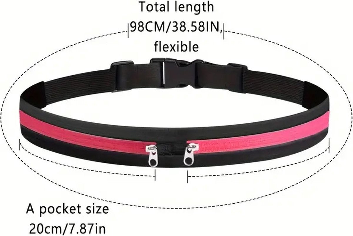 Women's Running Belt | Waist Bag | Elastic Waist Bag | Sports Bag | Running Bag | Fanny Pack | Zip Pouch | Black/Neon Green