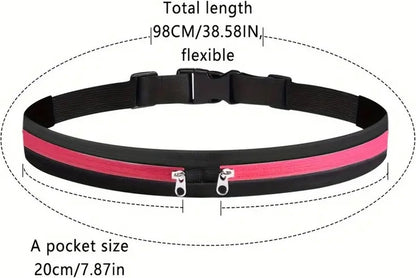 Women's Running Belt | Waist Bag | Elastic Waist Bag | Sports Bag | Running Bag | Fanny Pack | Zip Pouch | Black/Neon Green