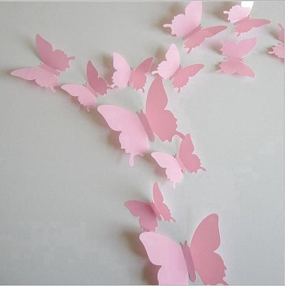 3D Wall Decoration Butterflies 12 Pieces | Wall Butterflies | Butterfly Wall Stickers | Solid Wall Stickers | Pink