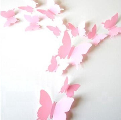 3D Wall Decoration Butterflies 12 Pieces | Wall Butterflies | Butterfly Wall Stickers | Solid Wall Stickers | Pink