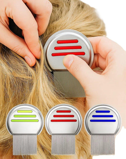 Set of 3 Lice Combs | Lice Brush | Flea Comb | Nits Comb | Dust Comb | Lice Remover | Stainless Steel | Green, Blue & Red.