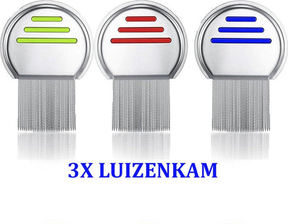 Set of 3 Lice Combs | Lice Brush | Flea Comb | Nits Comb | Dust Comb | Lice Remover | Stainless Steel | Green, Blue & Red.