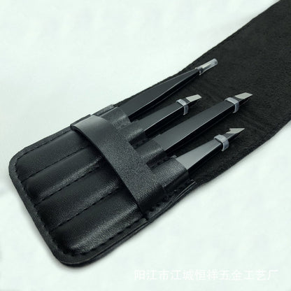 Eyebrow Plucking Tweezers Set | 4-Piece | Tweezers | With Luxury Storage Case | Black
