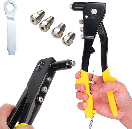 Rivet gun - Blind riveting tool - Pop rivet gun - with 4 tips for 2.4 mm, 3.2 mm, 4.0 mm, and 4.8 mm.