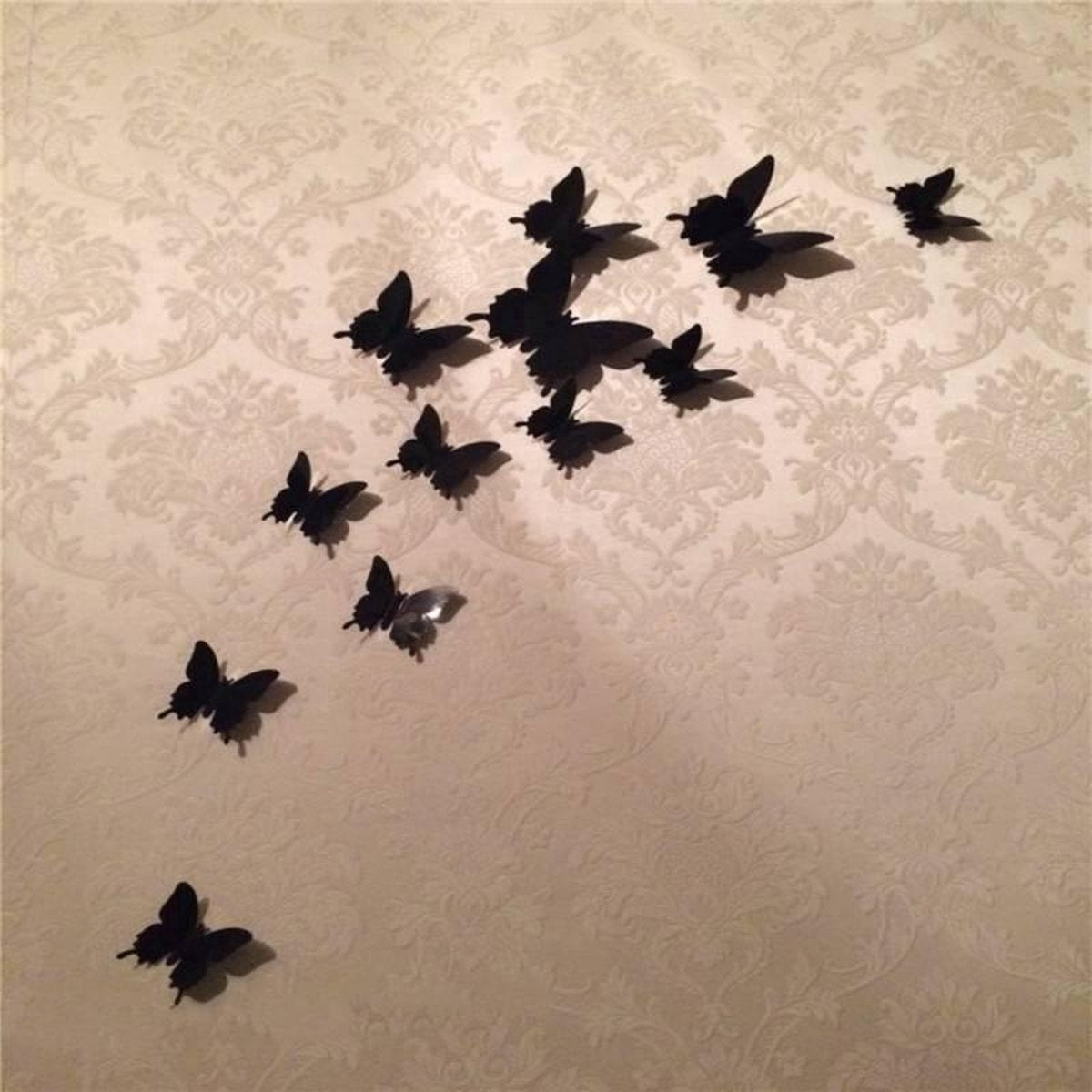 3D Wall Decoration Butterflies 12 Pieces | Wall Butterflies | Butterfly Wall Stickers | Solid Wall Stickers | Black
