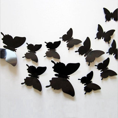 3D Wall Decoration Butterflies 12 Pieces | Wall Butterflies | Butterfly Wall Stickers | Solid Wall Stickers | Black
