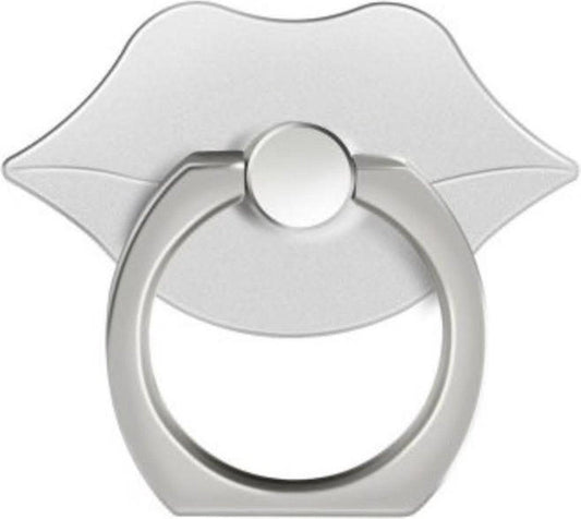 Silver-colored lips Ring finger holder - stand for phone or tablet.