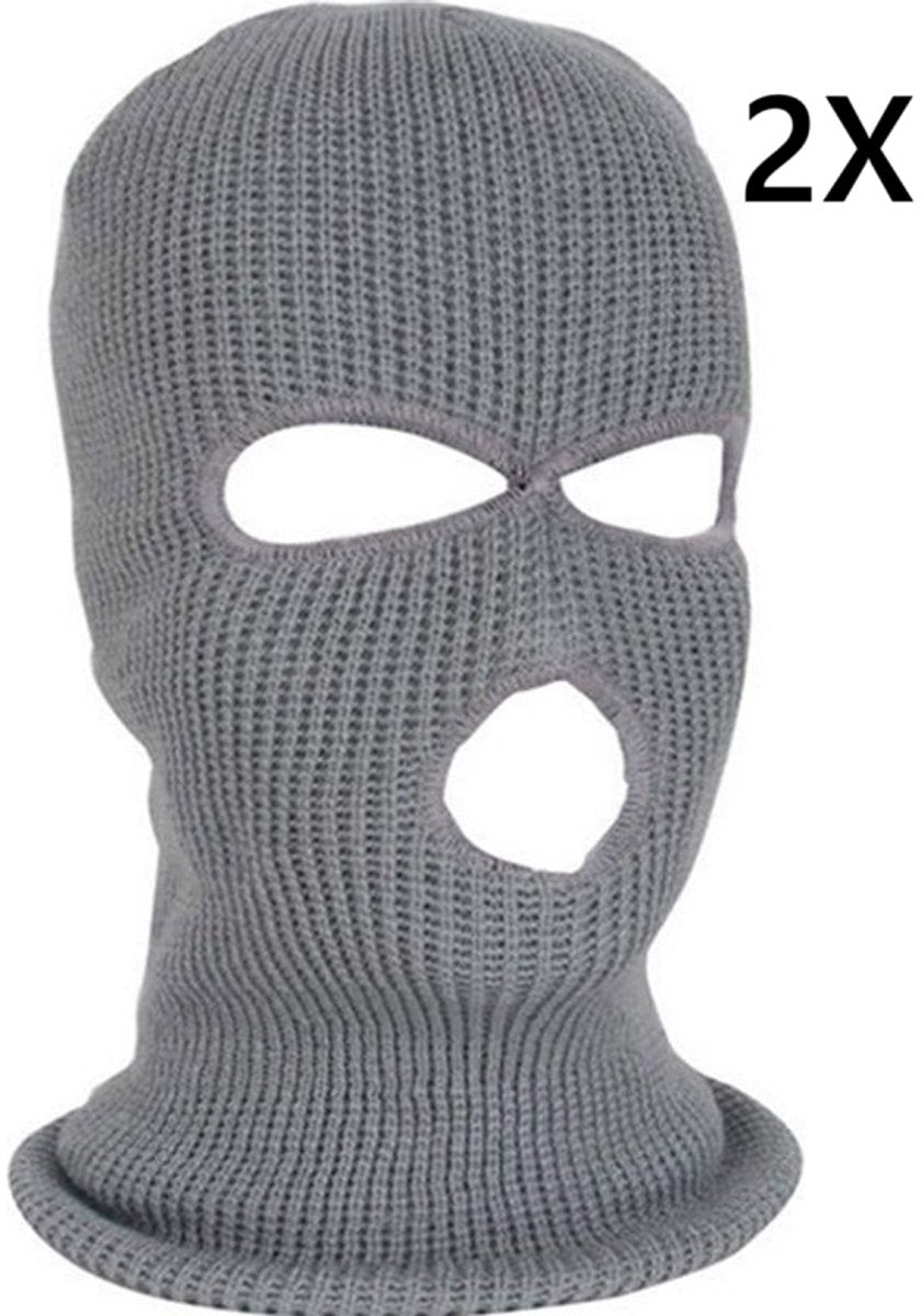 2x Facemask I Sports hat I Three-hole hat I Ski hat I Bivouac I Balaclava I One Size I Gray.