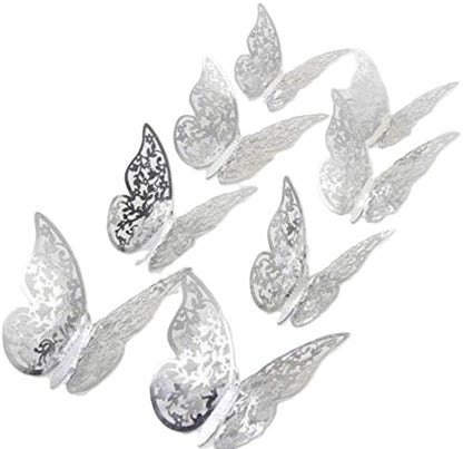 3D Wall Decoration Butterflies 12 Pieces | Wall Butterflies | Butterfly Wall Stickers | Solid Wall Stickers | Silver