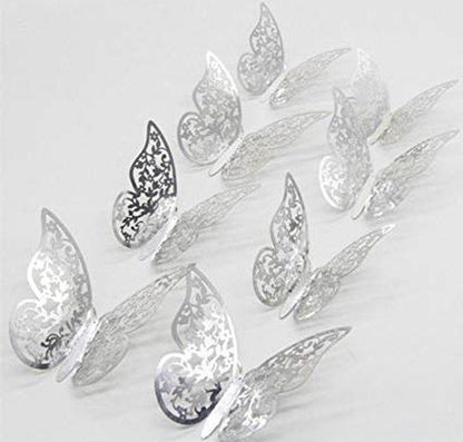 3D Wall Decoration Butterflies 12 Pieces | Wall Butterflies | Butterfly Wall Stickers | Solid Wall Stickers | Silver