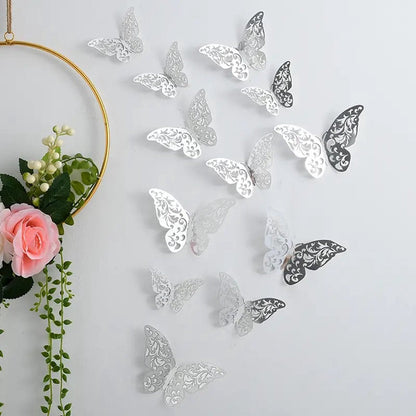 3D Wall Decoration Butterflies 12 Pieces | Wall Butterflies | Butterfly Wall Stickers | Solid Wall Stickers | Silver