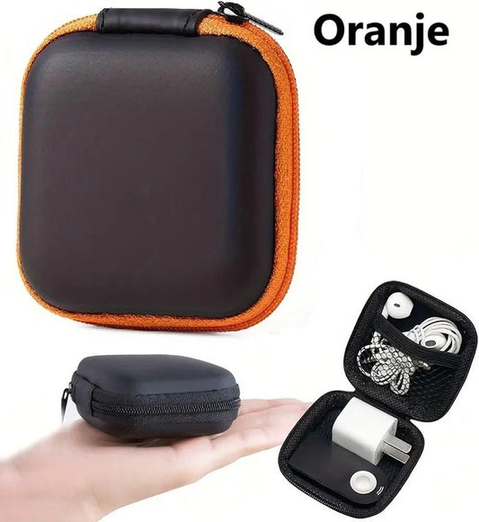 Earbud Storage Case for Earphnes | Case for In-ear Headphones | Earbud Case | Headphone Organizer | Charging Cable Storage Case | Black/Orange.