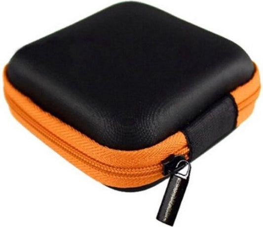 Earbud Storage Case for Earphnes | Case for In-ear Headphones | Earbud Case | Headphone Organizer | Charging Cable Storage Case | Black/Orange.