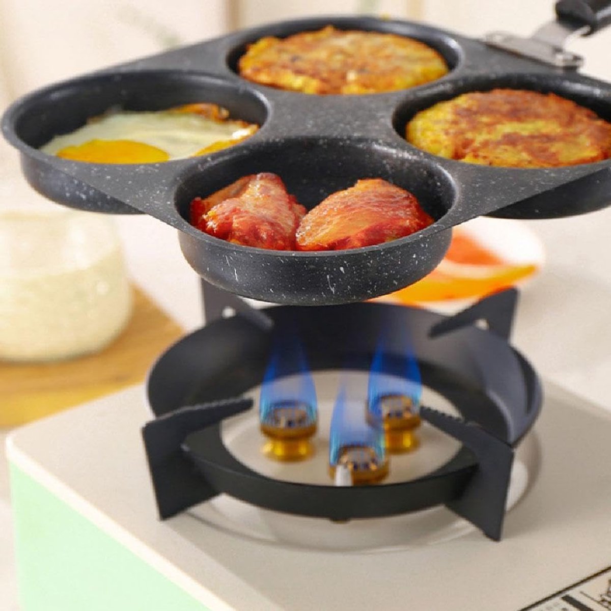 Non-stick egg pans - Cast iron egg frying pan - Breakfast burger egg pancake maker - for fried eggs, pancakes - Suitable for gas stoves and induction cooktops