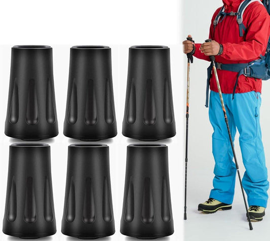 6-pack reinforced trekking pole tips - reinforced rubber tips for trekking poles, walking sticks, and hand trekking poles - universal non-slip replacement tips.
