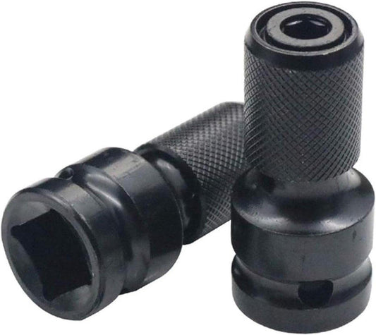 2-Pack Screwdriver Adapter - 1/2 inch Square Drive to 1/4 inch Hex Female - Suitable for Impact Air and Electric Wrenches - Black Hardened Steel Connector - Universal Tool Adapter.