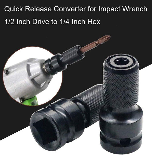 2-Pack Screwdriver Adapter - 1/2 inch Square Drive to 1/4 inch Hex Female - Suitable for Impact Air and Electric Wrenches - Black Hardened Steel Connector - Universal Tool Adapter.