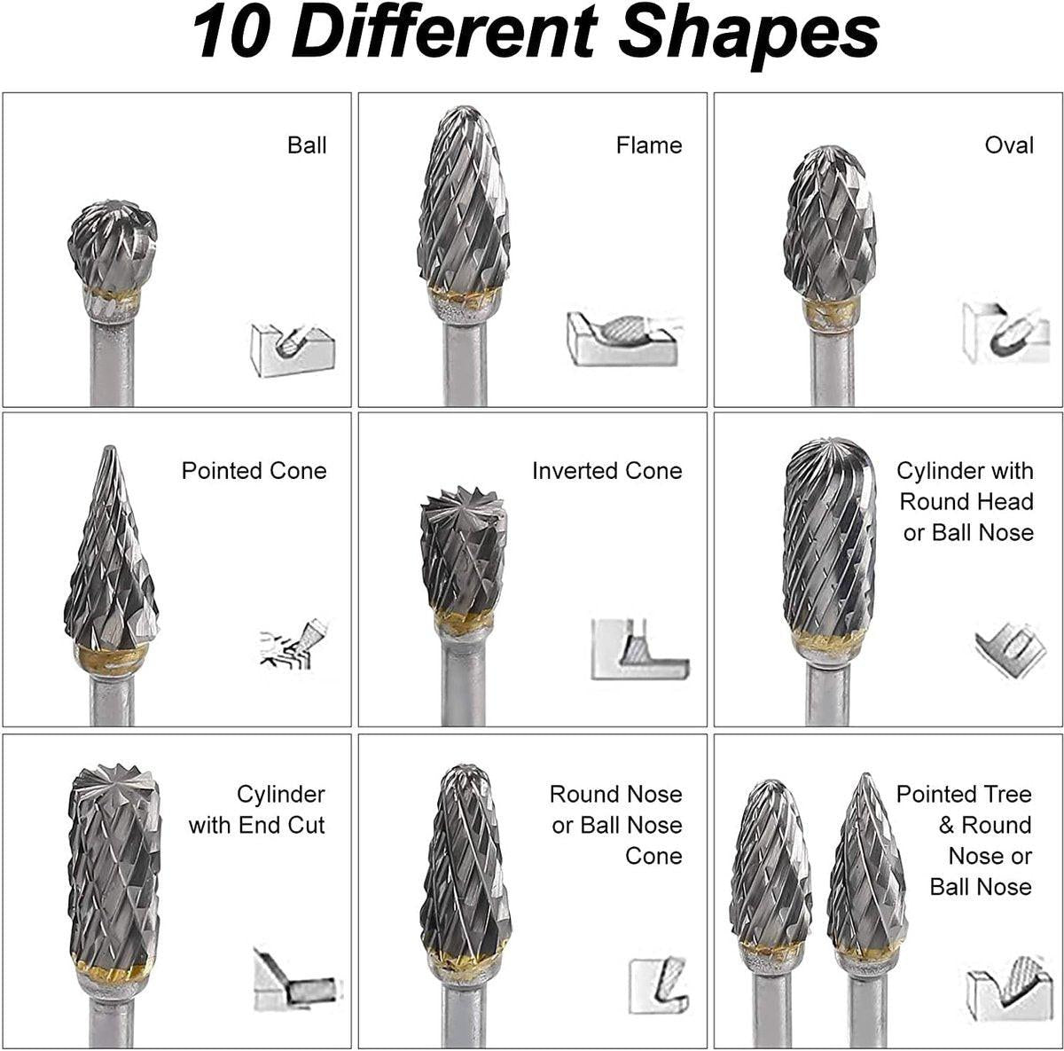 Double-sided carbide rotary cutter - Carbide rotary cutter set - 1/8" shank cutters, drill bits, DIY woodworking, engraving, metal polishing, engraving and drilling.